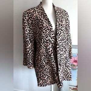 Anne Klein Black and Tan Pink Linen Blend Leopard Print NWOT Blazer S